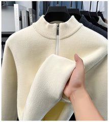 High-Quality Me Half-Zip Sweater – Designer Knit Pullover with Plush Warm Lining & Embroidered Horse Logo