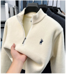 High-Quality Me Half-Zip Sweater – Designer Knit Pullover with Plush Warm Lining & Embroidered Horse Logo