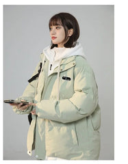 Korean Y2K Letter Patch Padded Jacket – Vintage Harajuku Loose Winter Coat