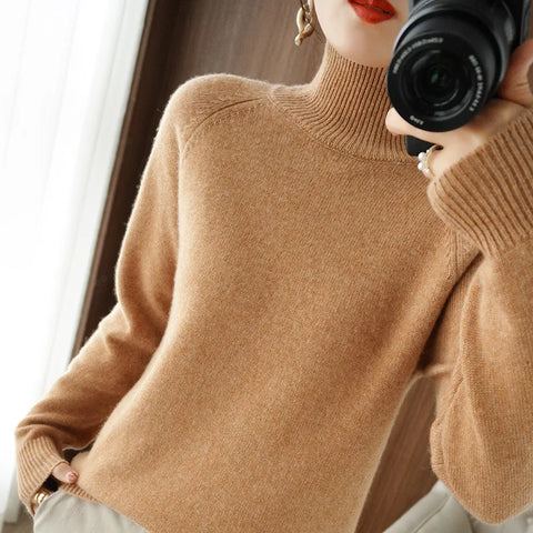 2025 Women’s Turtleneck Knit Sweater – Thick Warm Autumn/Winter Pullover