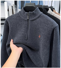 High-Quality Me Half-Zip Sweater – Designer Knit Pullover with Plush Warm Lining & Embroidered Horse Logo