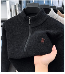 High-Quality Me Half-Zip Sweater – Designer Knit Pullover with Plush Warm Lining & Embroidered Horse Logo