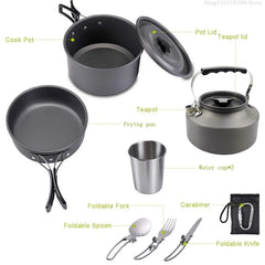 2–3 Person Camping Cookware Set – Folding Pot & Kettle Combination Outdoor Cooking Kit