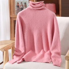 Women’s Mink Cashmere Pullover Sweater – High Collar