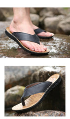 Men’s Summer Leather Slippers – Non-Slip Flip Flops Sandals