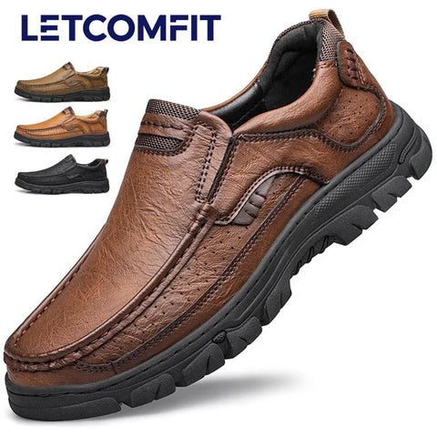 LETCOMFIT Men’s Slip-On Leather Loafers – Anti-Skid All-Season Shoes