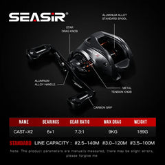 SEASIR Cast X2 7.3:1 Baitcasting Reel – Hybrid Ceramic Bearings & N52 Magnetic Brake