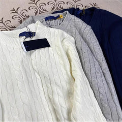 Women’s Autumn Knitted Sweater – Oversized Round Neck Pullover with Embroidered Logo