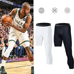 Men’s One-Leg Basketball Compression Tights – Athletic Base Layer Pants