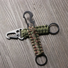 Outdoor Paracord Keychain Carabiner – Survival Kit with Bottle Opener & Rope Tools