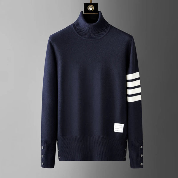 Luxury Men’s Striped Knit Sweater – Trendy Round Neck Autumn/Winter Pullover