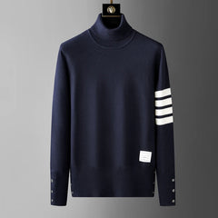 Luxury Men’s Striped Knit Sweater – Trendy Round Neck Autumn/Winter Pullover