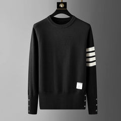Luxury Men’s Striped Knit Sweater – Trendy Round Neck Autumn/Winter Pullover