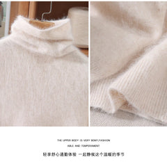 Women’s Mink Cashmere Pullover Sweater – High Collar