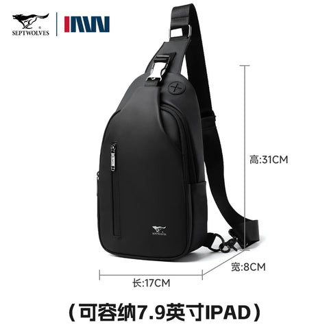 Septwolves Men’s Thin Leather Printed Crossbody Sling Bag