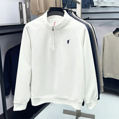 Men’s Half-Zip Polo Hoodie – Embroidered Pony Logo Long Sleeve Casual Top