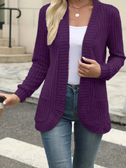 Women’s Solid Color Pit Stripe Cardigan – Soft Brushed Casual Jacket