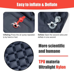 Ultralight Camping Inflatable Sleeping Pad with Built-In Pump & Pillow – Portable Air Mattress for Outdoor Hiking