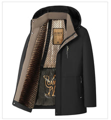 Luxury Camel Fleece Men’s Parka – Heavy Plush Winter Windbreaker