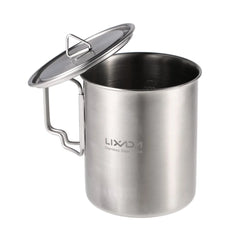 LIXADA 750ml Stainless Steel Camping Mug with Lid & Foldable Handle