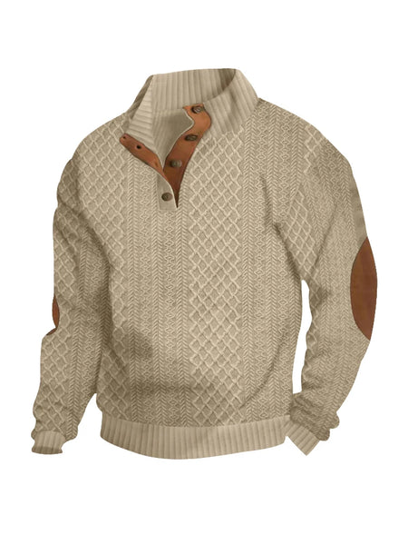 2024 Men’s Jacquard Knit Stand-Collar Sweater – Button-Down Casual European Style