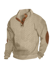 2024 Men’s Jacquard Knit Stand-Collar Sweater – Button-Down Casual European Style