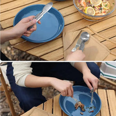 Camping Flatware Set – Stainless Steel Foldable Spoon Fork Knife with Nylon Storage Bag