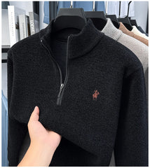 High-Quality Me Half-Zip Sweater – Designer Knit Pullover with Plush Warm Lining & Embroidered Horse Logo