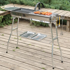 Large Outdoor Stainless Steel Charcoal Grill – Portable Folding BBQ Cooker with Handle, No Installation Needed
