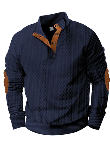 2024 Men’s Jacquard Knit Stand-Collar Sweater – Button-Down Casual European Style