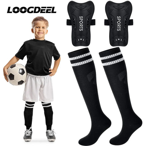 Loogdeel 2-Pair Kids’ Soccer Shin Guards with Socks – Youth Protective Gear