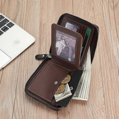 Luxury Men’s Leather RFID Wallet with Zipper & Coin Pocket