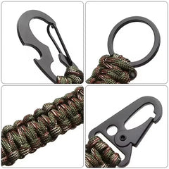 Outdoor Paracord Keychain Carabiner – Survival Kit with Bottle Opener & Rope Tools