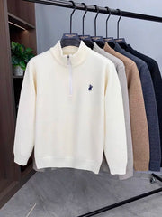 High-Quality Me Half-Zip Sweater – Designer Knit Pullover with Plush Warm Lining & Embroidered Horse Logo