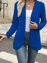 Women’s Solid Color Pit Stripe Cardigan – Soft Brushed Casual Jacket