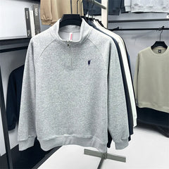 Men’s Half-Zip Polo Hoodie – Embroidered Pony Logo Long Sleeve Casual Top