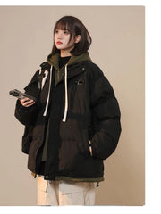 Korean Y2K Letter Patch Padded Jacket – Vintage Harajuku Loose Winter Coat