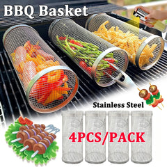 Outdoor Rolling Grill Basket – Round BBQ Cage for Camping & Picnic Cooking