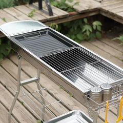Large Outdoor Stainless Steel Charcoal Grill – Portable Folding BBQ Cooker with Handle, No Installation Needed