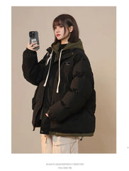 Korean Y2K Letter Patch Padded Jacket – Vintage Harajuku Loose Winter Coat
