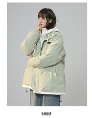 Korean Y2K Letter Patch Padded Jacket – Vintage Harajuku Loose Winter Coat