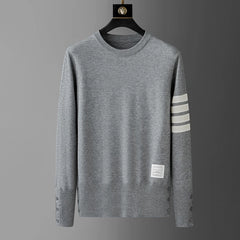 Luxury Men’s Striped Knit Sweater – Trendy Round Neck Autumn/Winter Pullover