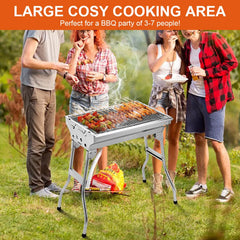 Portable Stainless Steel Foldable Charcoal BBQ Grill – Multi-Function Outdoor Camping & Picnic Barbecue