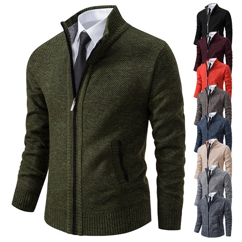 Men’s Autumn/Winter Fleece Stand-Collar Sports Coat – Warm Zipper Cardigan