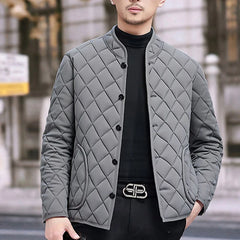 Men’s Winter Windproof Padded Jacket – Thick Fleece-Lined Diamond Quilted Coat