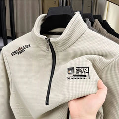 Men’s Vintage Half-Zip Fleece Pullover – Thick Plaid Wool Turtleneck Sweatshirt