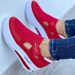 Red Women’s Platform Canvas Sneakers – Casual Sport Tennis Shoes