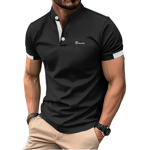 Men’s Slim Fit Golf Polo – Stand Collar Short Sleeve