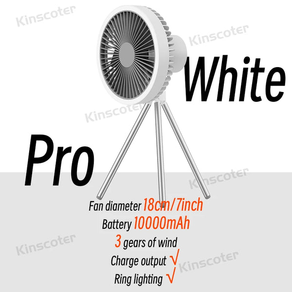 Rechargeable Camping Fan with LED Light & Power Bank – 4000/10000mAh Portable Outdoor Fan