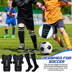 Loogdeel 2-Pair Kids’ Soccer Shin Guards with Socks – Youth Protective Gear